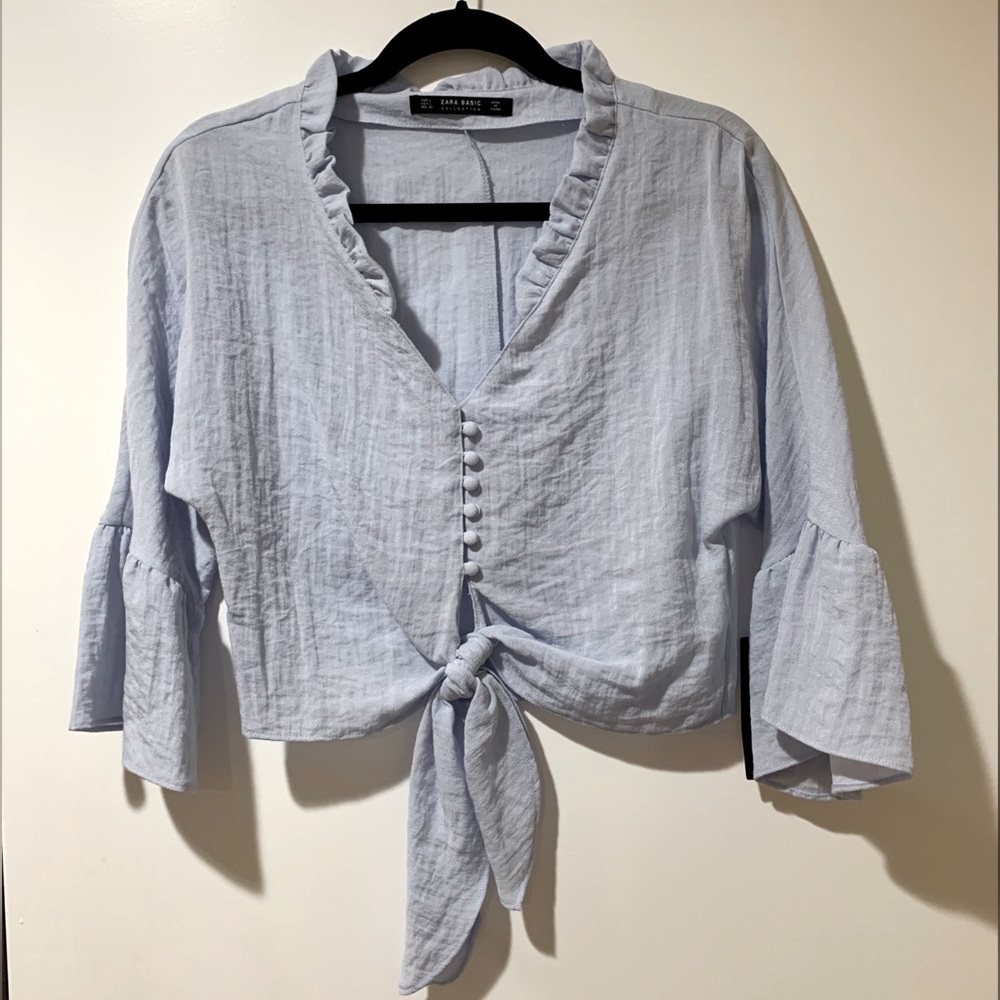 NWT 🐟 Zara Tie-Front Crop Shirt